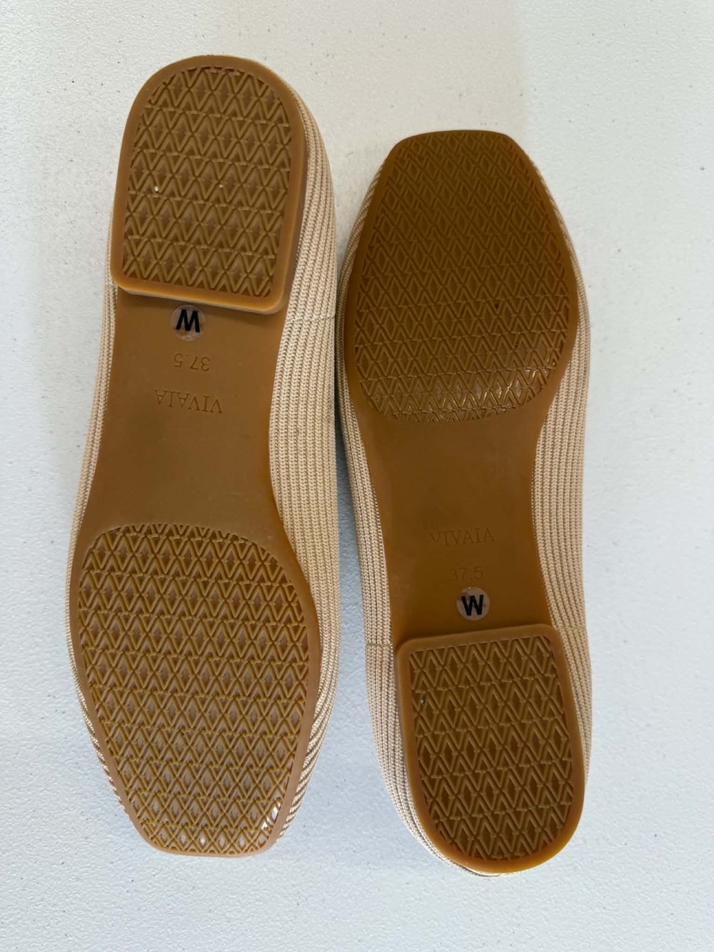 Vivaia Square-Toe V-Cut Flats (Margot 2.0 Beige Ribbed Knit Ballet Flats - Picture 6 of 11